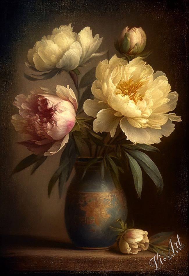 Vase with peonies