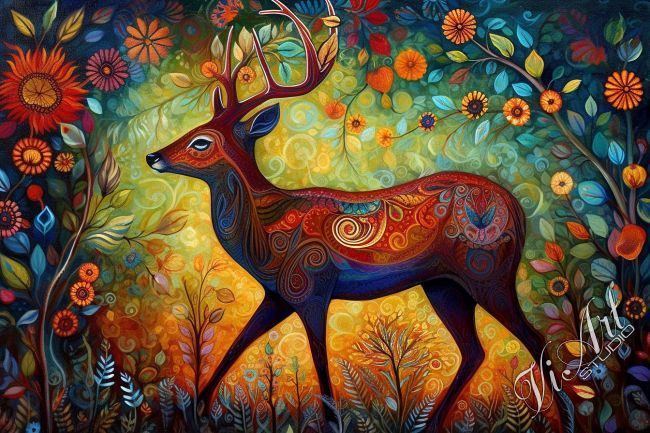 Noble Deer in a colorful forest