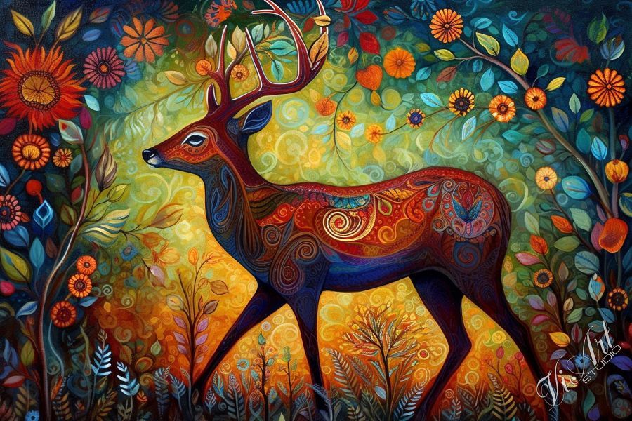 Noble Deer in a colorful forest