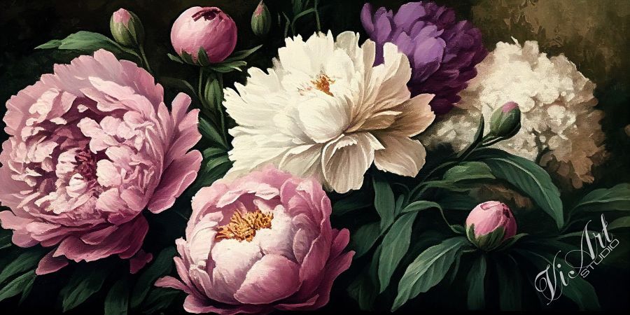 Blooming peonies